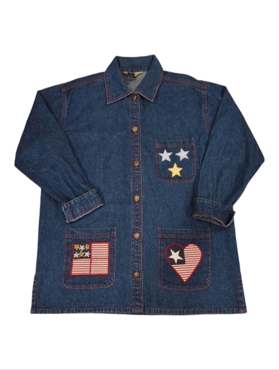 Natural Impressions Jackets & Blazers - ✨2/$25 Natural Impressions~Women VTG Denim Barncoat~Chore Jacket~Patriotic~MED